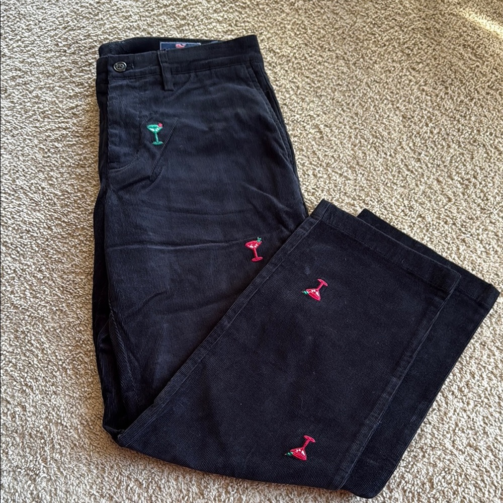 Black Pants with Embroidered Martini Glasses